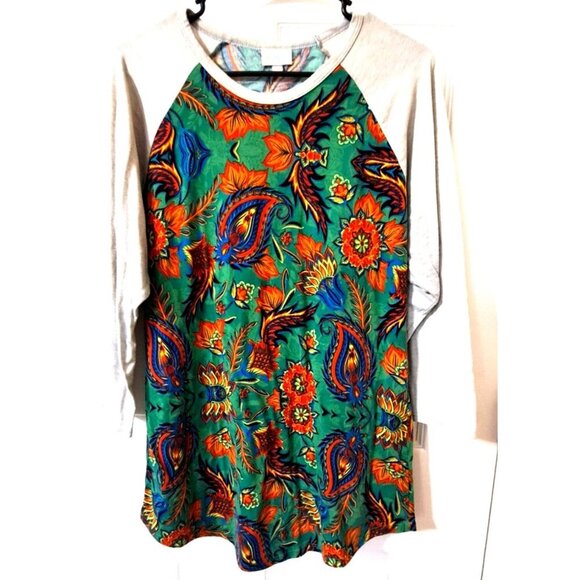LuLaRoe Women's XL Multicolor Paisley Print Raglan Sleeve "Randy" Tunic - Picture 1 of 6